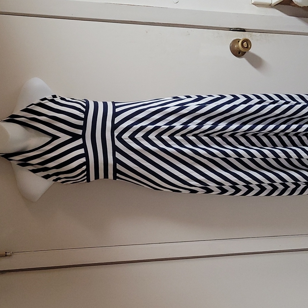 Banana Republic black and white striped halter maxi dress.